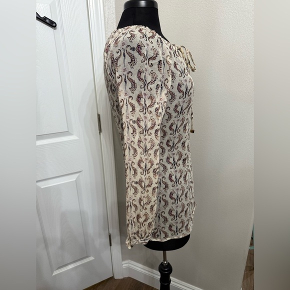 TORY BURCH Seahorse Print SOPHIE SILK TUNIC LONG SLEEVE Sheer Size 6 Preppy - Picture 3 of 9